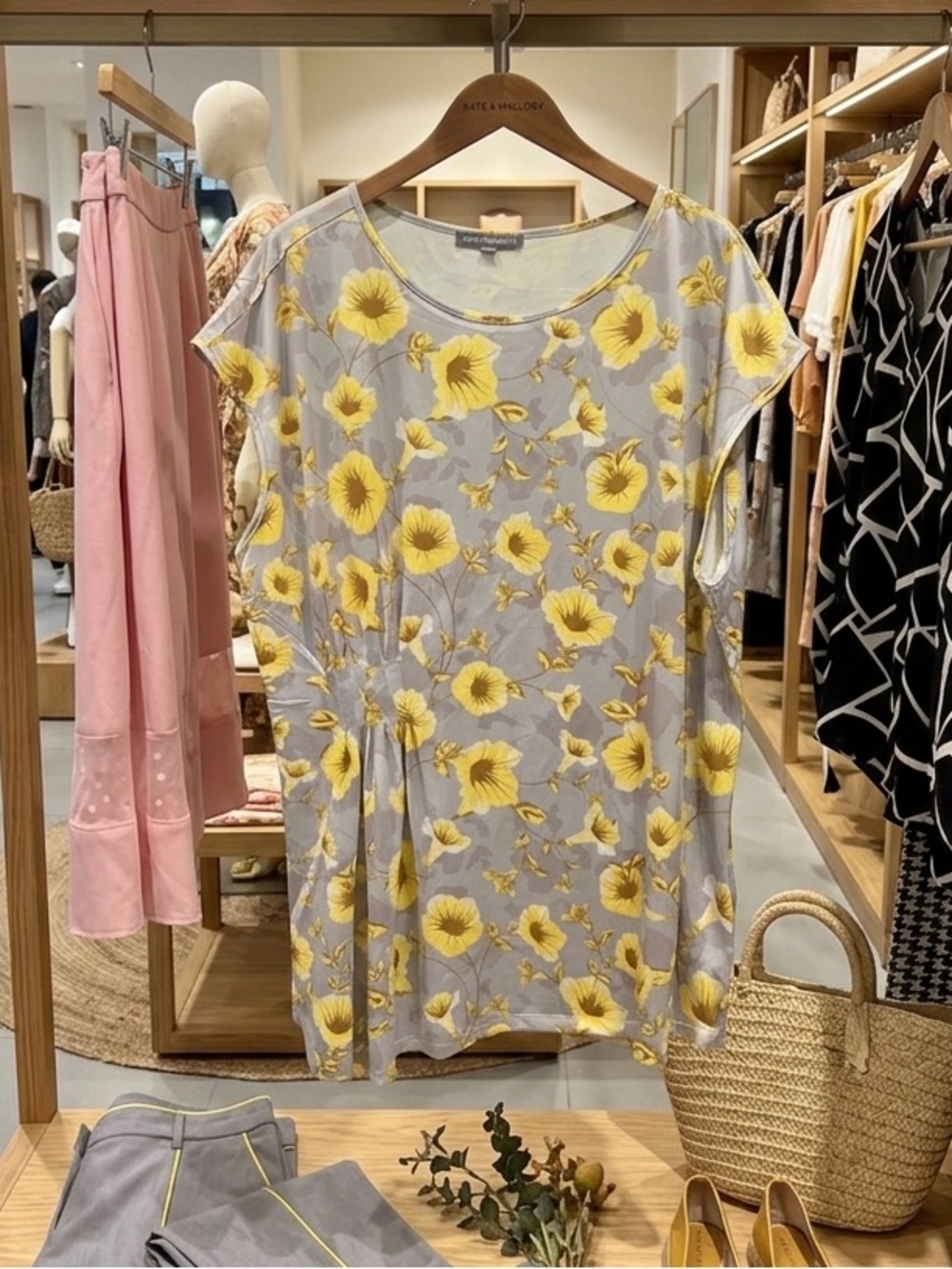 Kate & Mallory Gray Top with Yellow Floral Print